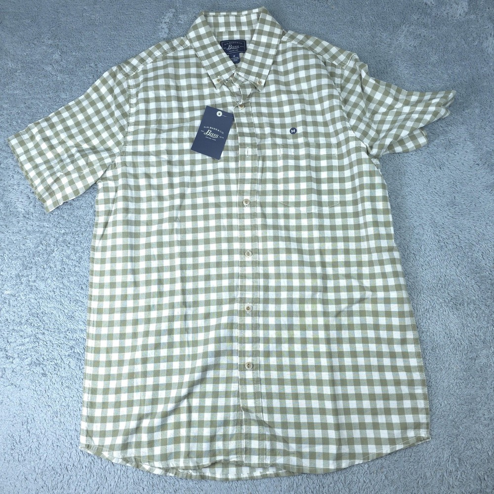 G.H. Bass & Co Shirt Mens Medium Green Gingham Check Short Sleeve Button Up